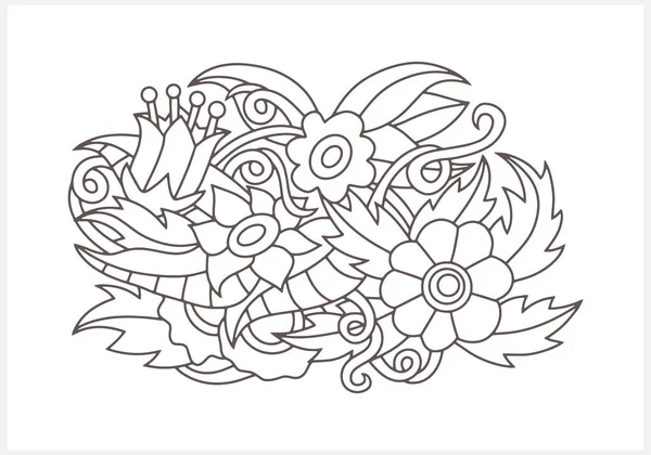 Doodle Flower Leaves Isolated Coloring Page Book Design Sketch Vector — Stock Vector