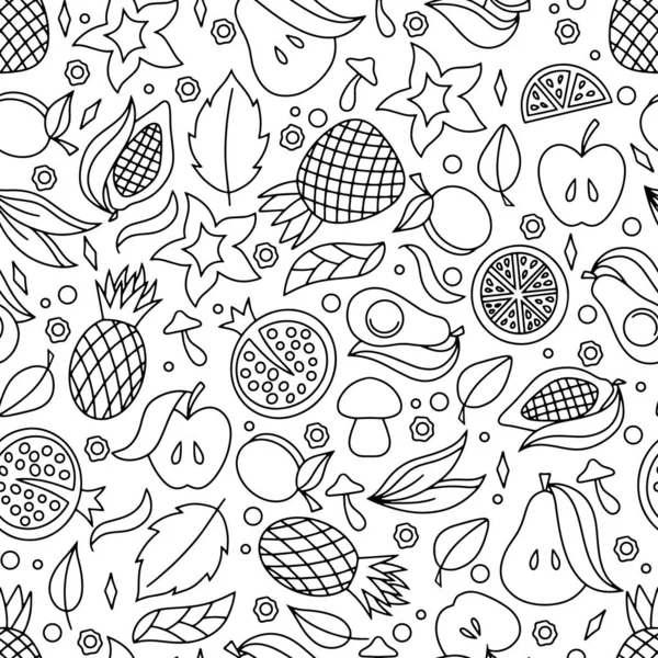 Doodle Foodseamless Pattern Isolated Hand Drawn Line Art Sketch Fruit — Vector de stock