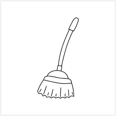 Doodle süpürge simgesi izole edilmiş El çizilmiş temizleme servisi Cadı Cadılar Bayramı vektörü temsili EPS 10