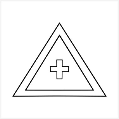 Triangle with cross Shield, guard icon isolated. Doodle warning sign. Filled flat Sticker. Vector stock illustration. EPS 10
