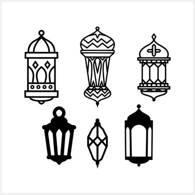 Islamic lantern clip art isolated. Sketch lamp. Aid Mubarak symbol. Vector stock illustration. EPS 10
