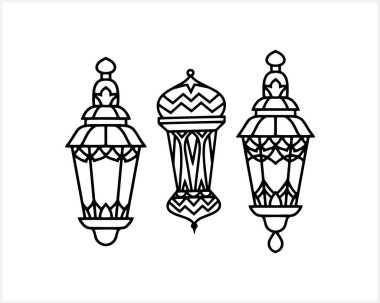Islamic lantern clip art isolated. Sketch lamp. Aid Mubarak symbol. Vector stock illustration. EPS 10