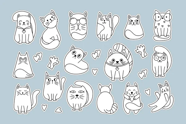 Αυτοκόλλητο Για Γάτες Ζωγραφισμένο Στο Χέρι Γραμμή Τέχνης Ζωάκι Του — Διανυσματικό Αρχείο