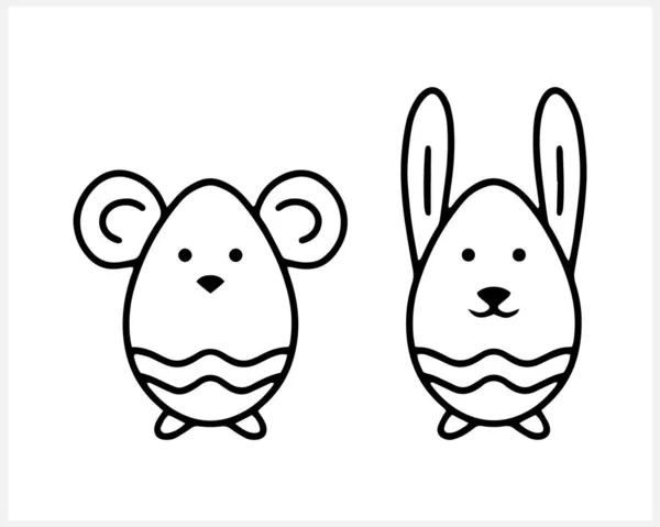 Doodle Rabbit Mouse Eggs Icon Easter Line Art Hare Design — 图库矢量图片