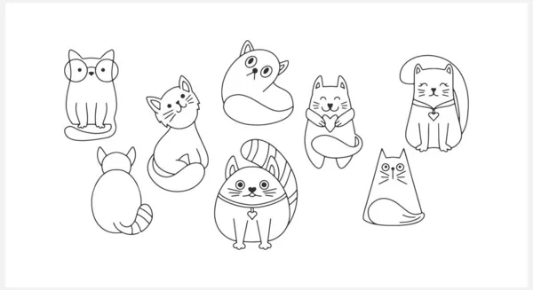 Doodle Cat Set Clip Art Hand Drawn Art Line Sketch — Stock Vector