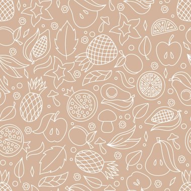 Doodle food seamless pattern. Hand drawn line art. Sketch fruit. Vector stock illustrations. EPS 10