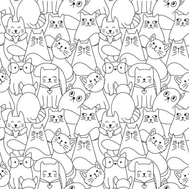 Doodle kedisi kusursuz desen izole edildi. El çizimi sanat eseri. Çizim hayvanı. Sayfa boyama kitabı. Vektör hisse senedi çizimi. EPS 10