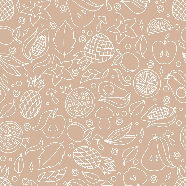 Doodle Food Seamless Pattern Hand Drawn Line Art Sketch Fruit — стоковый вектор