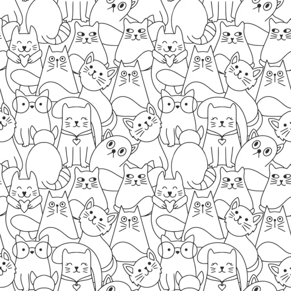 Doodle Chat Motif Sans Couture Isolé Ligne Art Dessinée Main — Image vectorielle