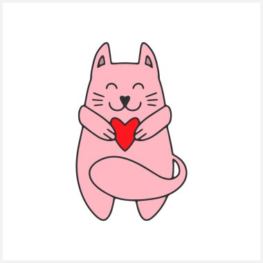 Kedi klipsi sanatı. El yazısı çıkartması. Çizim hayvanı. Vektör hisse senedi çizimi. EPS 10