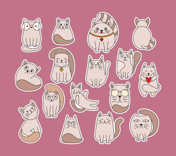 Stickers Ensemble Chat Caniche Ligne Art Dessinée Main Croquis Animal — Image vectorielle