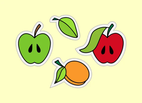 Doodle Élelmiszer Matrica Készlet Kézzel Rajzolt Vonal Művészet Vázlatos Gyümölcs — Stock Vector