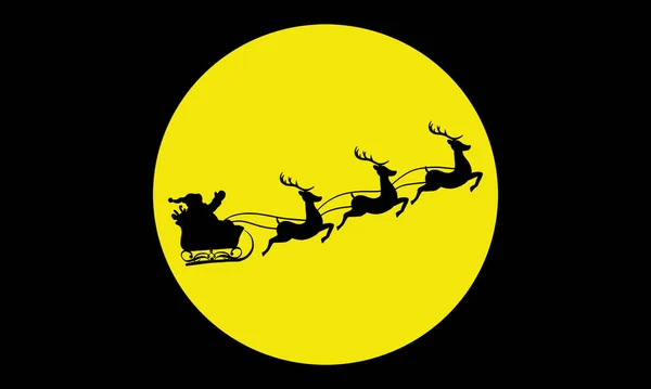 Merry Christmas Banner Silhouette Santa Claus Sleigh Deers Flying Moon — Stockfoto