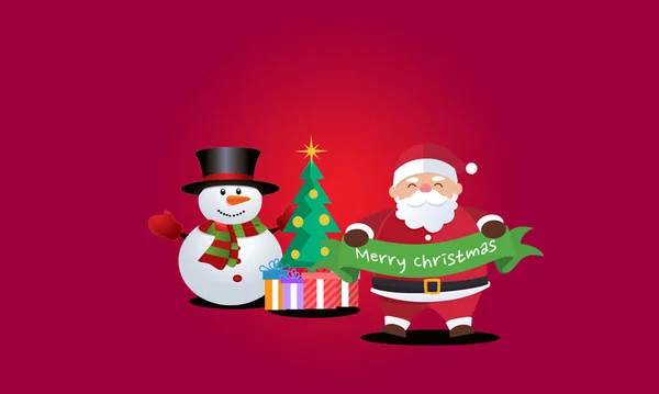 Christmas Characters Santa Clausr Snowman Holding Gift Merry Christmas — Stockfoto