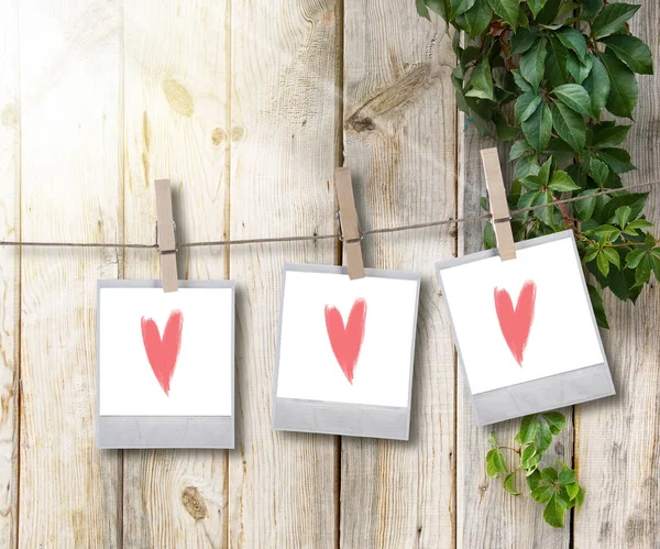 Love Concept Blank White Cards Hanging Wood Background — Stock Photo, Image