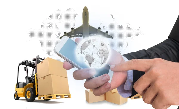 Smart technology concept with global logistics partnership Industrial Container Cargo freight ship, internet of things Concept of fast or instant shipping, Online goods orders worldwide