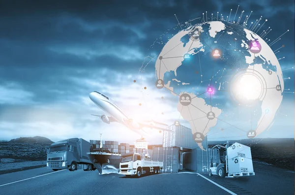 Lojistik ihracat geçmişi için kargo uçağıyla nakliye ve lojistik kavramı.