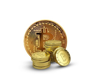 Beyaz zemin üzerinde altın bitcoin - kripto para iş konsepti.