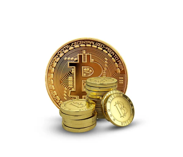 Beyaz zemin üzerinde altın bitcoin - kripto para iş konsepti.