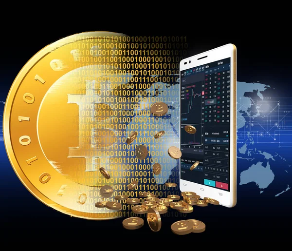 Akıllı telefondan çıkan bozuk paralarla birlikte bitcoin kripto para birimi