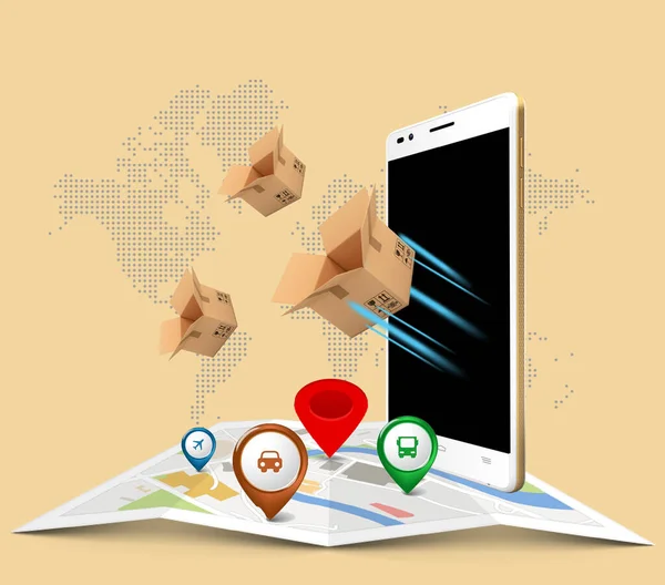 Phone Concept Online Delivery Parcel Delivery Fast Delivery Mobile Phone — Stock Photo, Image