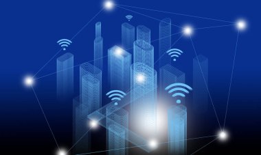 Akıllı şehir ve iletişim ağı konsepti, illüstrasyon