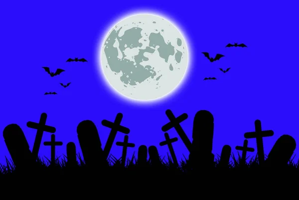 Cmentarz Cmentarz Strasznych Duchów Ciemna Noc Halloween Wakacje Baner Koncepcja — Zdjęcie stockowe