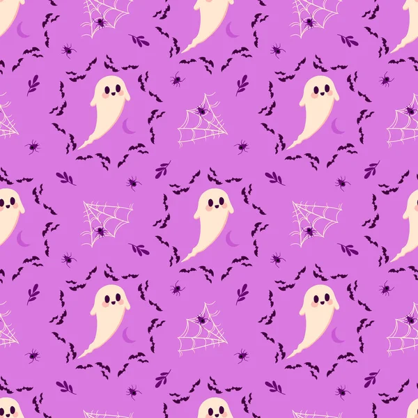 Vector Halloween Seamless Pattern Ghosts Webs Bats Spiders Surface Pattern — Stock Vector