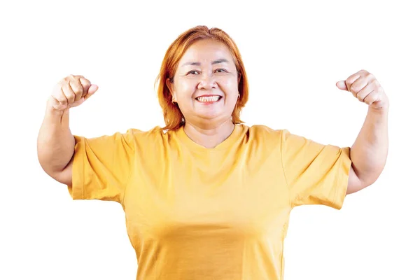Strong Asian Woman White Background Old Women Enjoyment — Stockfoto
