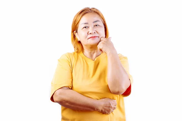 Happy Asian Woman White Background Old Women Enjoyment — Stockfoto