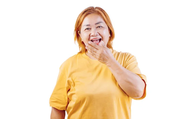 Happy Asian Woman Laughing White Background Old Women Enjoyment — Stockfoto