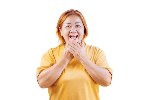 Happy Asian Woman Laughing White Background Old Women Enjoyment — Stockfoto