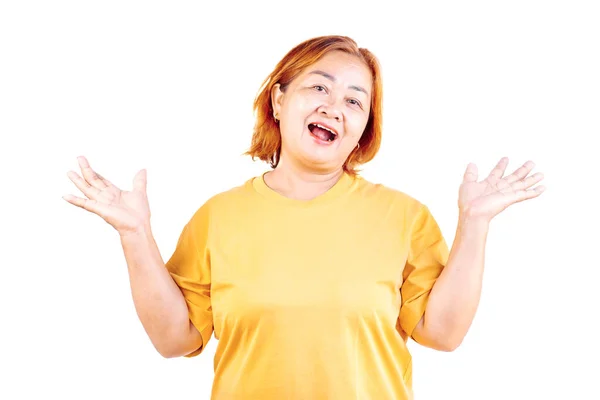 Happy Asian Woman Confident White Background Old Women Enjoyment — Stock Photo, Image