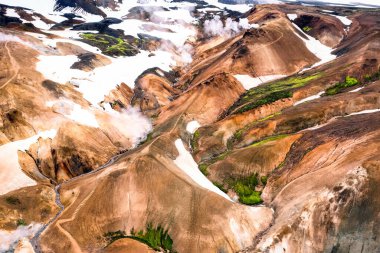 Spectacular scenery of Kerlingarfjoll mountain range on geothermal area and Hveradalir trail located in central icelandic highlands on summer at Iceland