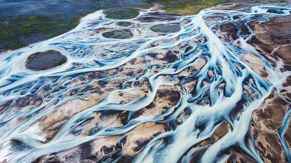 Aerial View Abstract Glacier Rivers Pattern Flowing Icelandic Highlands Iceland — Foto de Stock