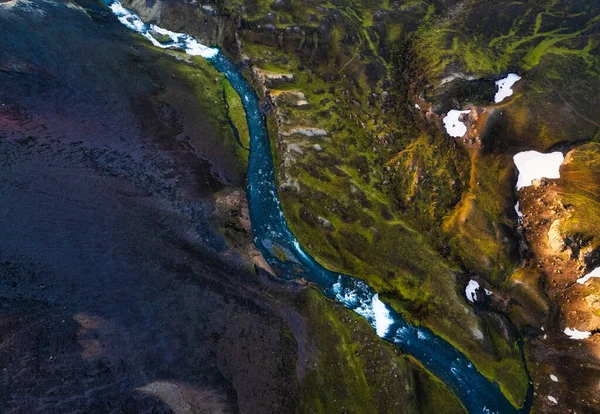 Scenic Surreal Volcanic Mountain River Lava Field Located Remote Highlands — 스톡 사진