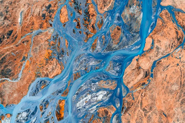 Top View Abstract Glacier Rivers Pattern Flowing Volcanic Lava Field — Foto de Stock
