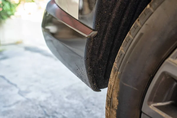 Tarmac Manchas Lama Parte Traseira Carro Pára Choques Plástico Preto — Fotografia de Stock