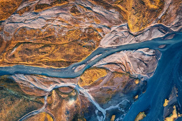 Vista Superior Del Patrón Abstracto Ríos Glaciares Que Fluyen Través — Foto de Stock
