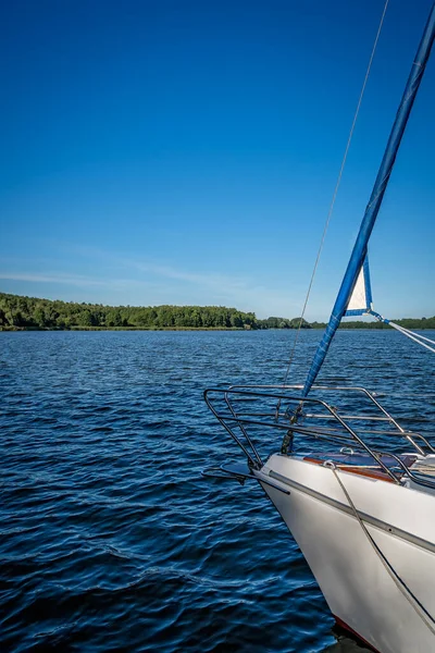 Ein Boot Ufer Eines Sees Umgeben Von Schilf Und Bäumen — Stockfoto