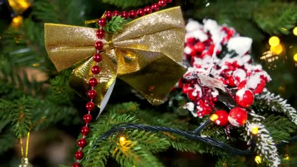 Νέο έτος Santa Claus χριστουγεννιάτικο δέντρο διακόσμηση — Αρχείο Βίντεο