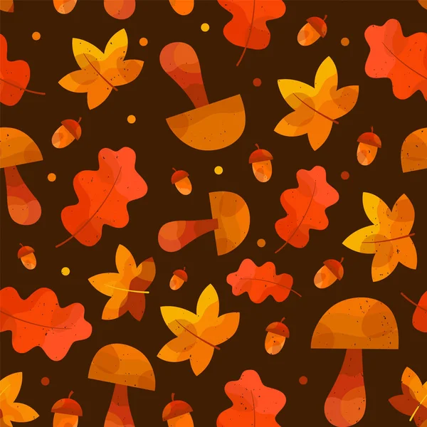 アコーン、カエデやオークの葉とシームレスな秋のパターン — ストックベクタ