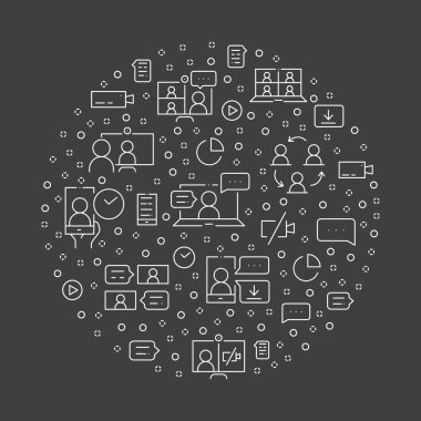 İnce çizgi simgelerinden oluşan çevrimiçi toplantı çemberi kavramı