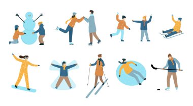 İnsanlar kış etkinlikleri düzenliyor. Çeşitlilik Koleksiyonu