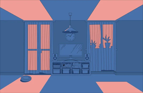 Vector 3D ilustración TV sala de estar en colores simples interior anime fondo estilo manga estilo — Archivo Imágenes Vectoriales