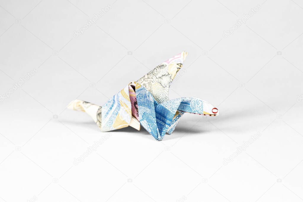 dragon made from a paper bill of the Ukrainian hryvnia
