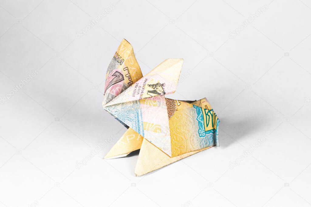hare made from a paper bill of the Ukrainian hryvnia