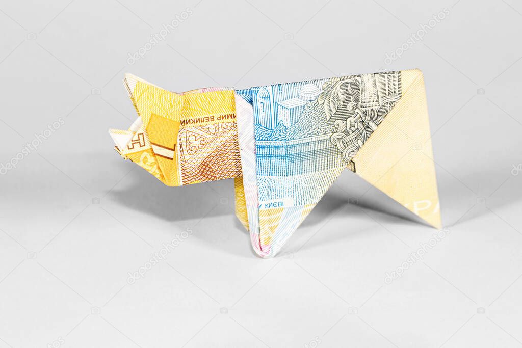 pig made from a paper bill of the Ukrainian hryvnia