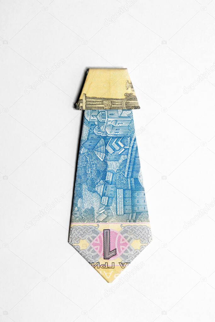 tie made from a paper bill of the Ukrainian hryvnia