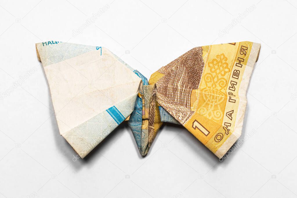 butterfly made from a paper bill of the Ukrainian hryvnia